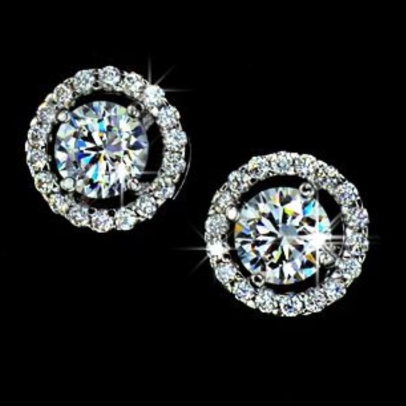 Jewelry - Halo .75ct CZ Diamond White Gold Stud Earrings